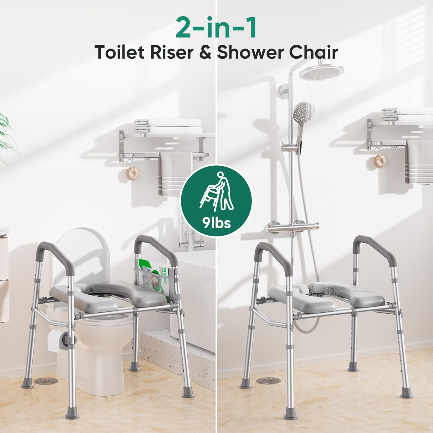 PopWise Raised Toilet Seat with Handles, 500 lb Anti-Wobble Frame, Easy to Install Toilet Seat Risers for Senior, Pregnant, Post-Surgery, Adjustable Height & Width Toilet Seat Riser, Fits Most Toilets