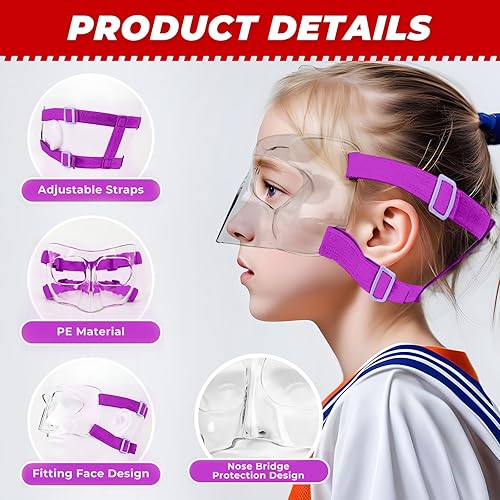 Miniatura 3 de Protector de nariz para niñas para nariz rota ajustable, baloncesto, béisbol, deportes, máscara facial con acolchado de espuma para jóvenes