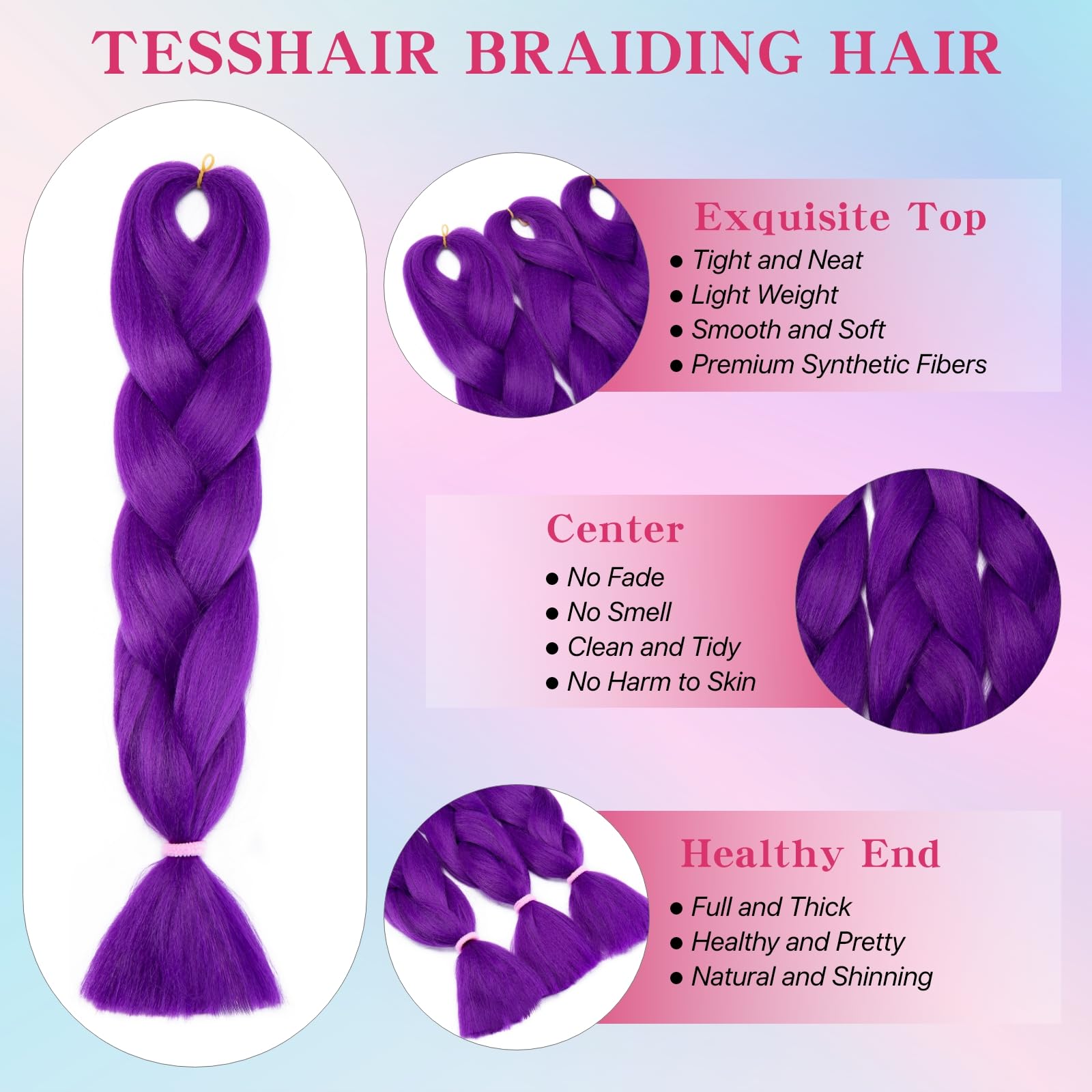 tesshair Braiding Hair Extensions 24 Inch Jumbo Braiding for Twist Braiding Synthetic Fashion Braids Extensions Hair Natural Braid Extensions for Women Grils (Purple - Image 4