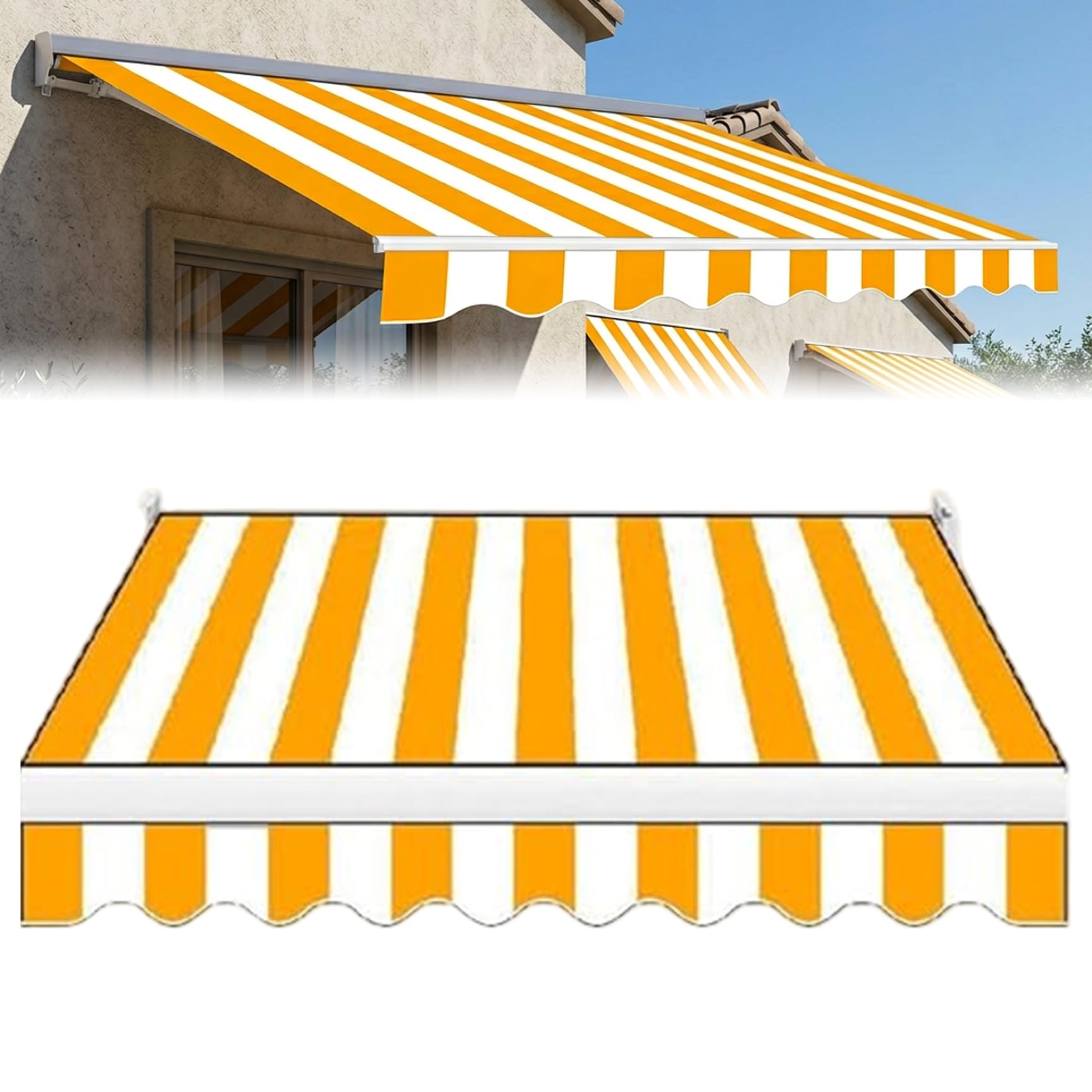Toldo retráctil exterior impermeable de rayas para terraza y patio resistente al sol