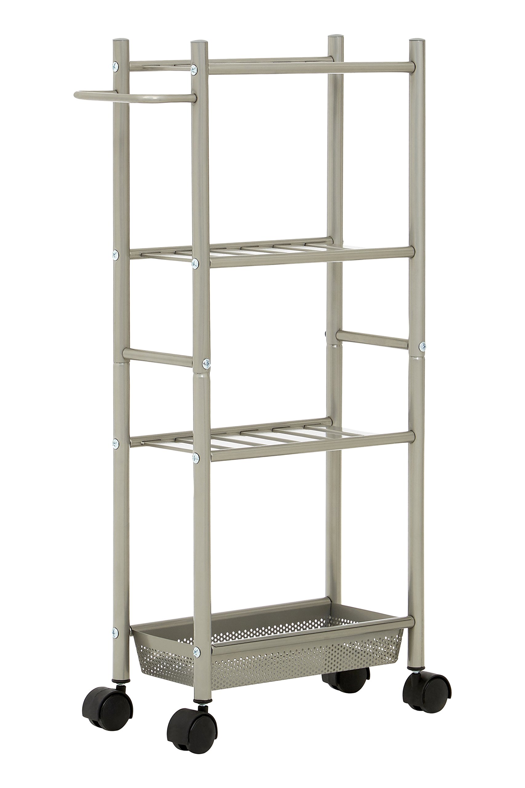Premier Housewares 4 Tier Trolley, With Basket, Brush Nickel