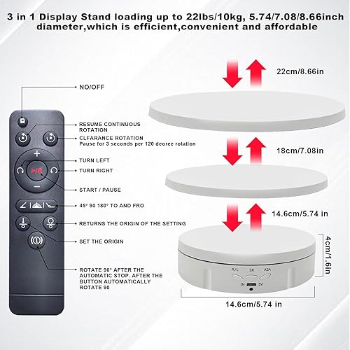 Miniatura 2 de Soporte de exhibición giratorio motorizado remoto, plato giratorio 3 en 1 motorizado blanco Lazy Susan con cubierta de repuesto de 5.747.088.66