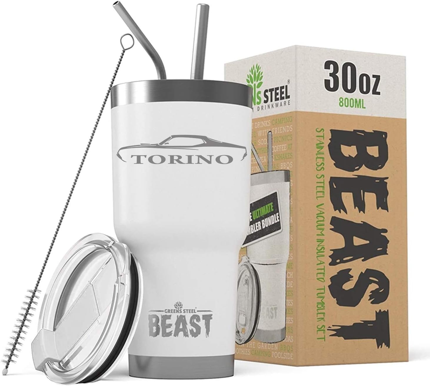 1970 1971 Ford Torino Fastback Beast 30 oz Stainless Steel Insulated Tumbler w/Lid, 2 Straws, Brush and Gift Box black