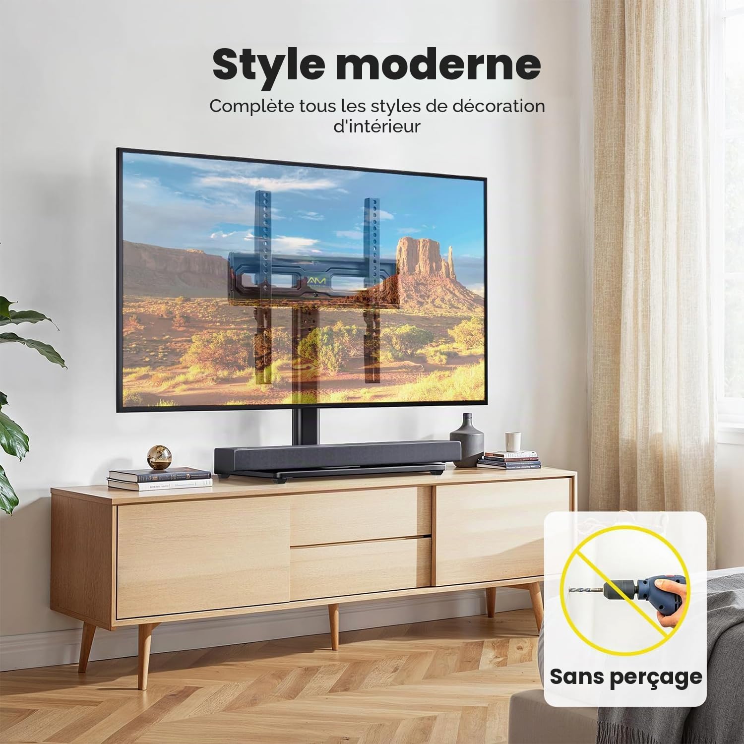 AM alphamount Télévision Support sur Pied TV Universel Pivotant - pour TV LED OLED LCD de 24-60 Pouces, Support de TV Réglable en Hauteur, Supporte 45 kg Max. VESA 400x400 mm