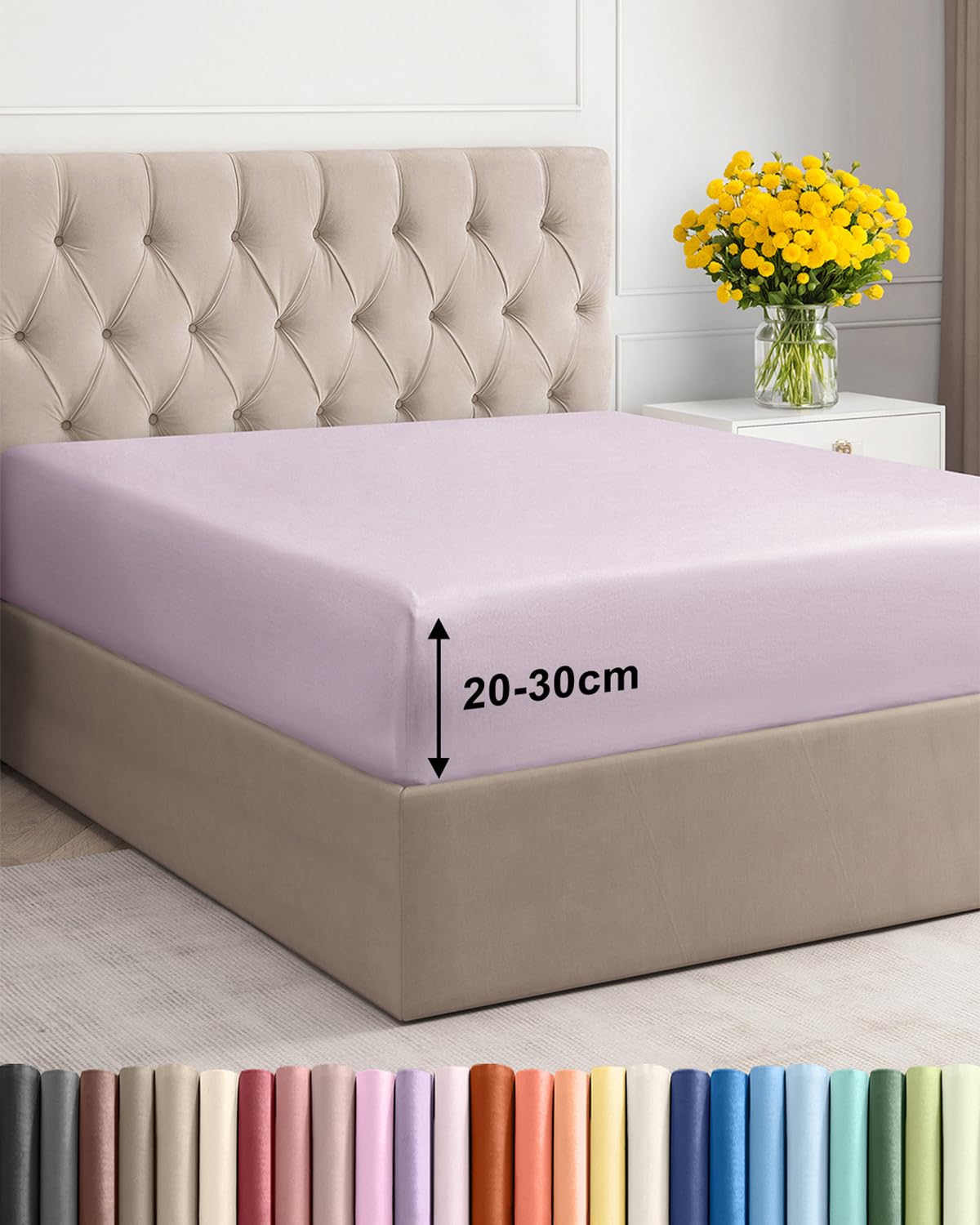Fitted Sheet Super King 180x200 - Microfibre 30cm (12") - Light Lavender — image 1