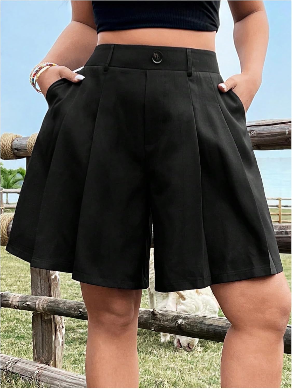 GORGLITTER Women's Plus Size Dressy Shorts Casual Elastic High Waist Wide Leg Business Casual Work Tailored Shorts - Image 4