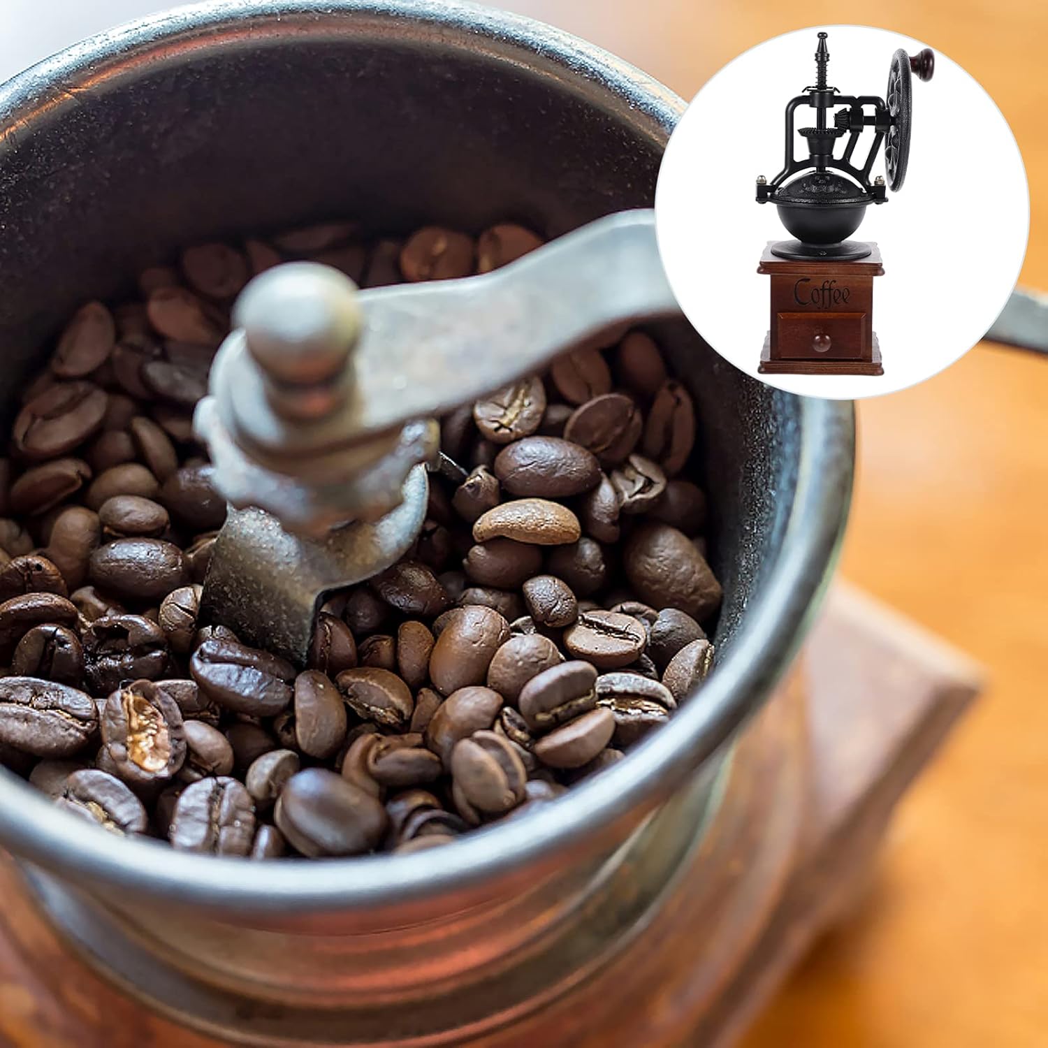 1pc Mini Hand Coffee Vintage Ferris Wheel Design Portable Manual Mill for Beans Premium Eye-catching Decor for Home Office Use for Coffee