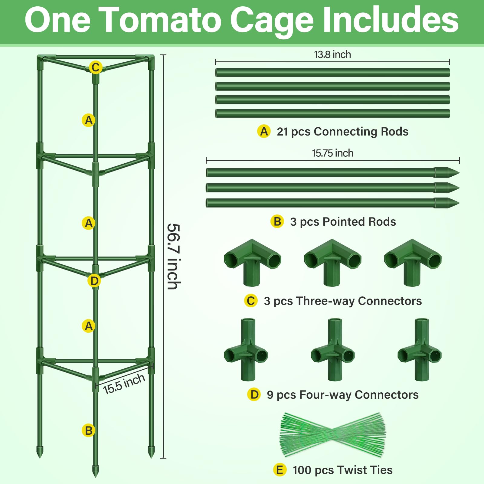 Legigo Tomatenkäfig für den Garten, robuste Tomaten-Rankgitter, Pflanzenstützpfähle, verstellbares Gartenspalier, Pflanzkäfig für Kletterpflanzen, Paprika, Outdoor, Hochbeet und Gemüse, 6 Stück