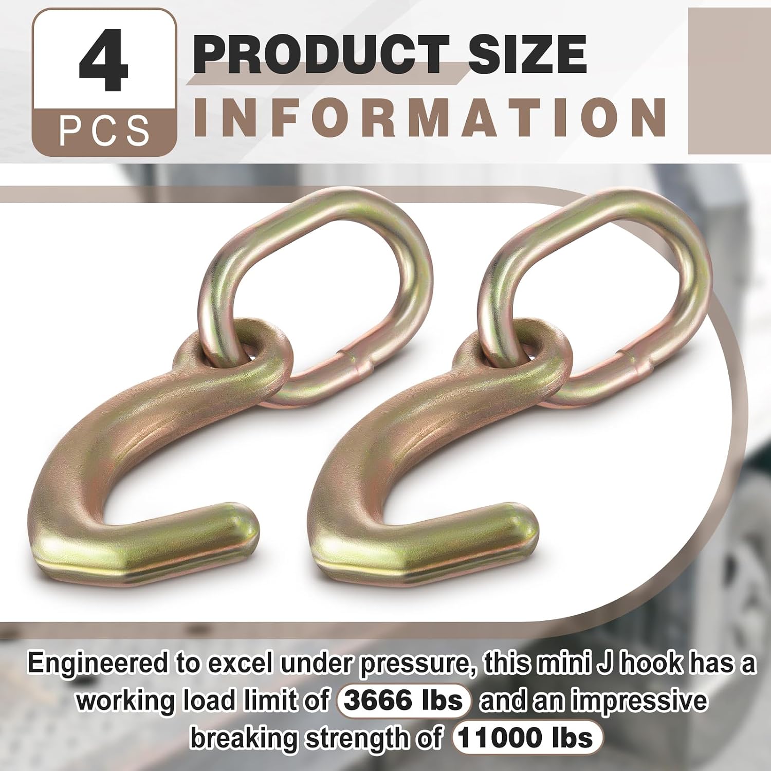 4 Pcs 5/16" G70 Forged Mini J Hook Towing with Link, 11000 Lbs Breaking Strength, Tow Mini J Hook, Heavy Duty for Car Hauling, Wrecker Hauler, Hauler Trailer
