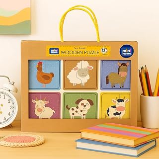 Mini Leaves 2 Piece Puzzle - Farm Animals Jigsaw Puzzle - Set of 6 Wooden Puzzles for Kids - Educational Toys for 2 Year O... Price In India