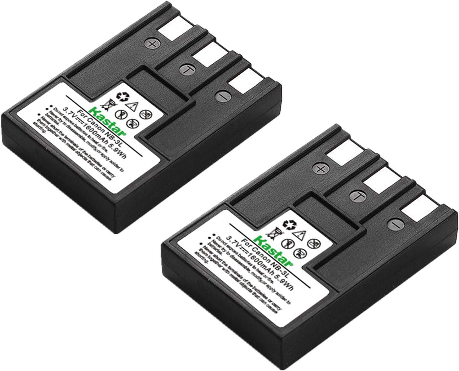 Kastar Battery (2-Pack) for Canon NB-3L and PowerShot SD10, SD100, SD110, SD20, SD500, SD550, Digital IXUS 700, 750, i5, Digital 30, 30a, 600, 700, D30, D30a, D53Z, IXY Digital L, IXY Digital L2