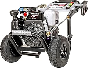 SIMPSON Cleaning MSH3125 MegaShot 3200 PSI Gas Pressure Washer, 2.5 GPM, Honda GC190 Engine, Includes Spray Gun and Extension Wand, 5 QC Nozzle Tips, 1/4-in. x 25-ft. MorFlex Hose, (49-State), Black