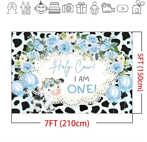 Miniatura 4 de Mocsicka Holy Cow - Telón de fondo con texto en inglés "I'm One", decoración de fondo para fiesta de primer cumpleaños con temática de vaca floral,