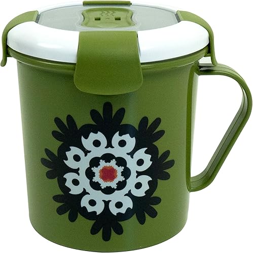 French Bull Taza de sopa de 23 onzas con asa y tapa ventilada, almacenamiento de alimentos, agarre fresco, a prueba de fugas, apto para lavavajillas