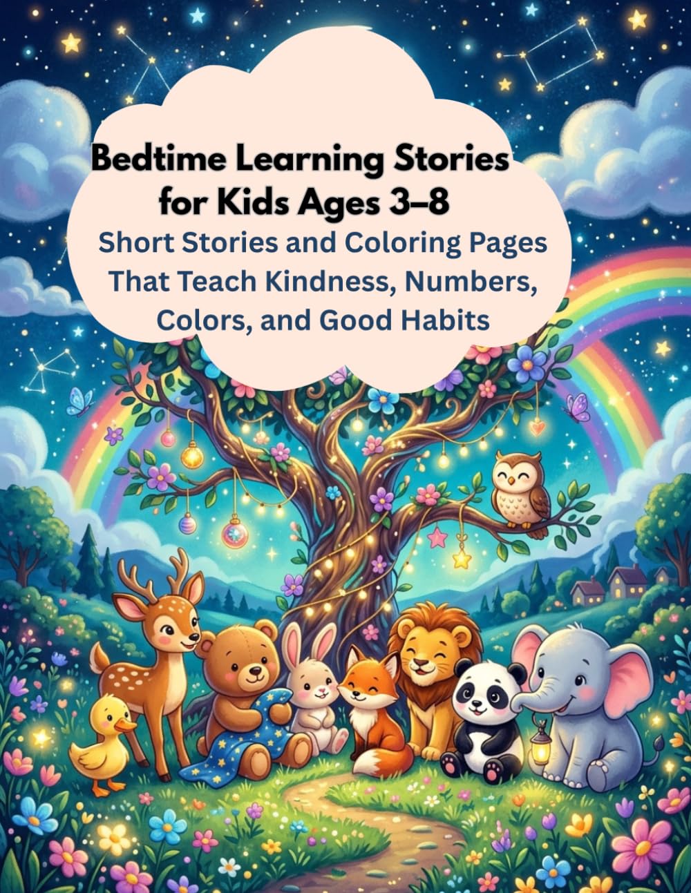 Bedtime Learning Stories for Kids Ages 3–8: Short Stories and Coloring Pages That Teach Kindness, Numbers, Colors, and Good Habits