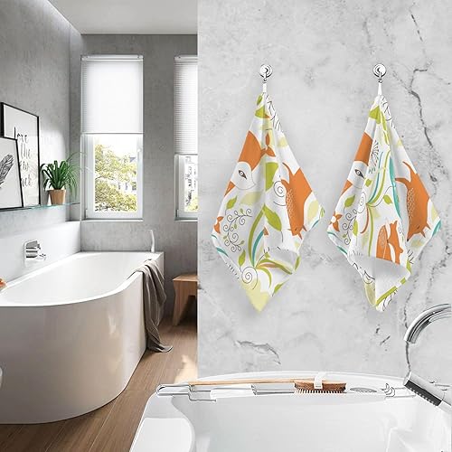 Miniatura 6 de ALAZA Bath Towels Set of 2 Hand Towels for Bathroom 100% Cotton Orange Foxes Absorbent Soft 16×28 inch Decorative