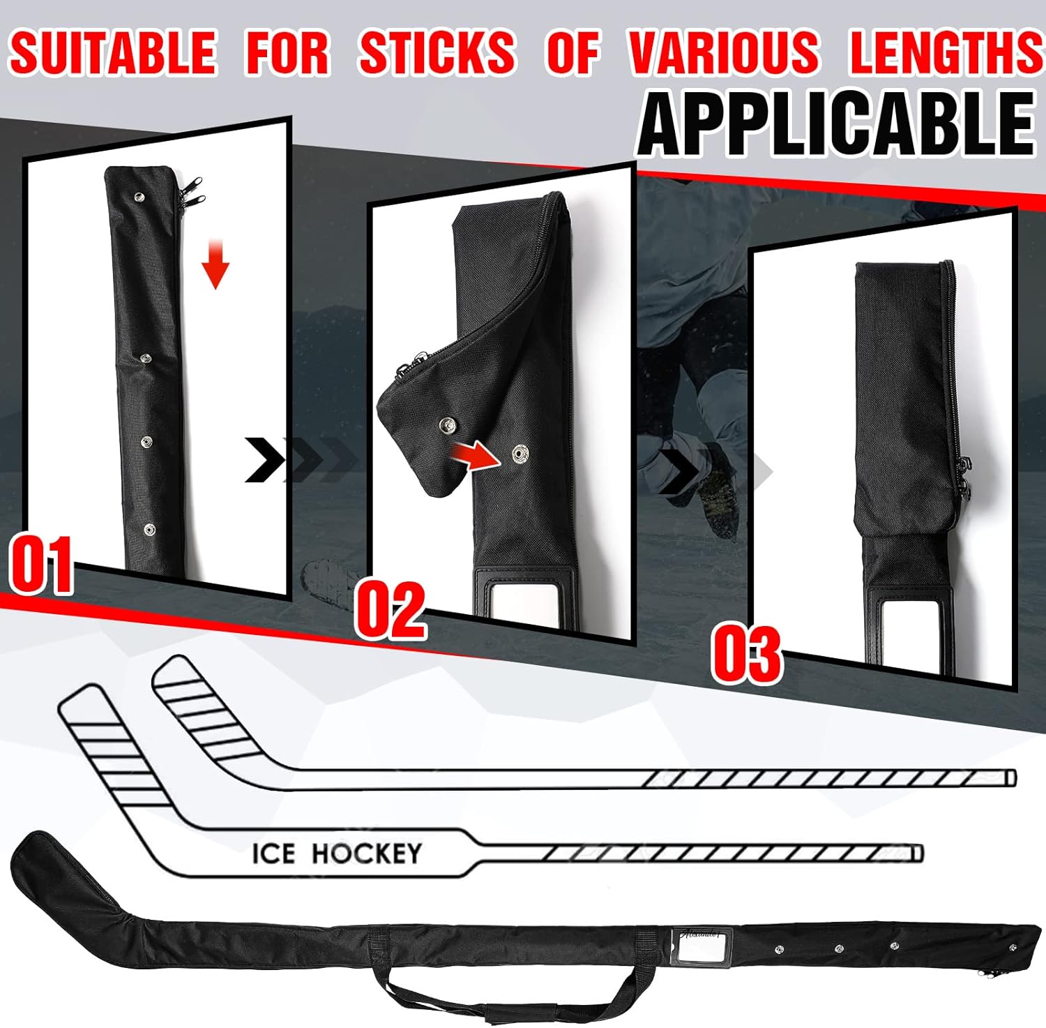 Deekin Ice Hockey Stick Bag Black Lightweight Hockey Stick Bag 70 x 7.8 In Field Hockey Stick Bag with Shoulder Straps for Men Women Adults Indoor Outdoor Hockey Equipment Travel Accessories : Sports & Outdoors