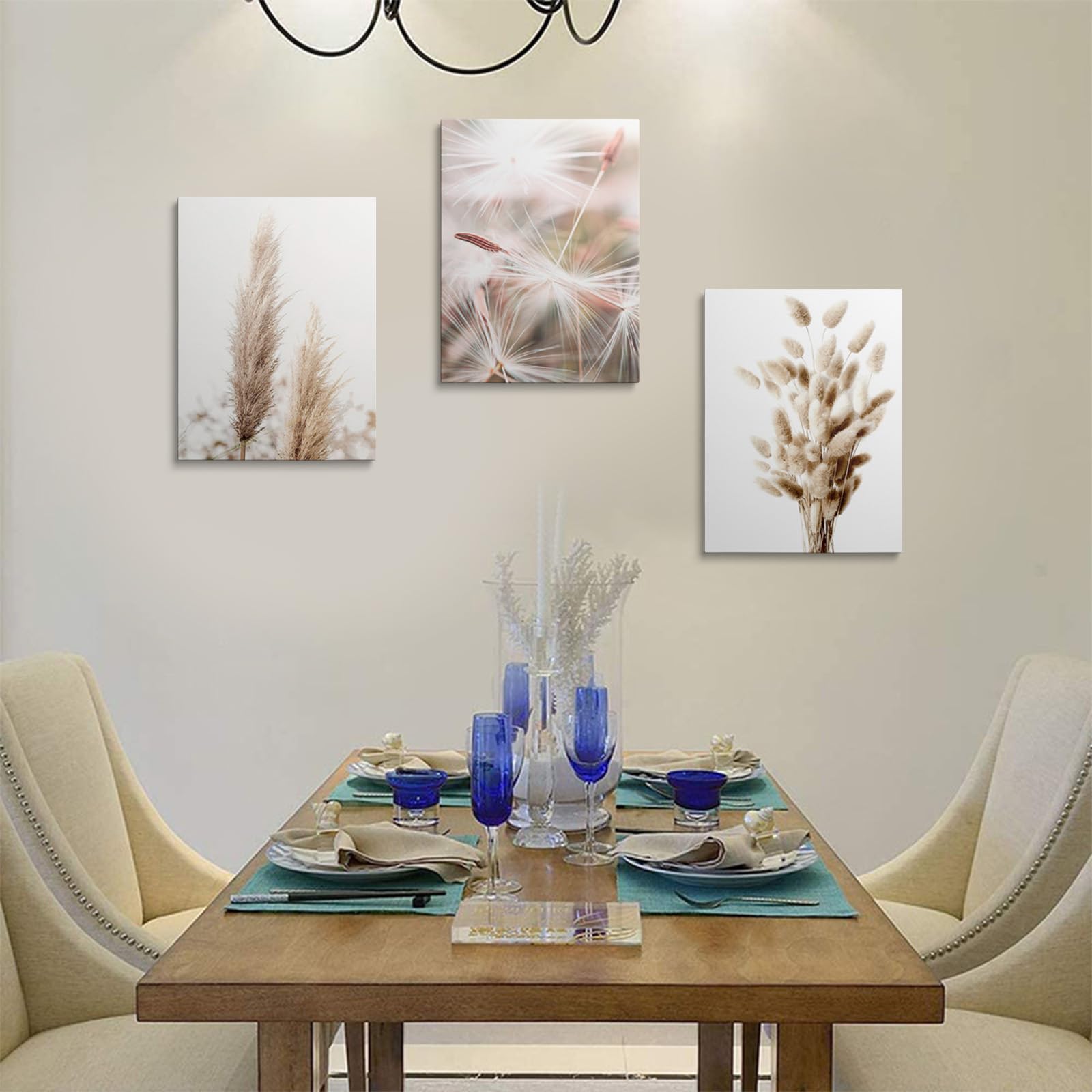 prinfantasy Framed Canvas Wall Art White Gold Flowers Wall Paintings Modern Poster Canvas Pictures Home Decor for Bedroom Living Room Office Ready to Hang 30x40cmx3 YH1804 - Image 3