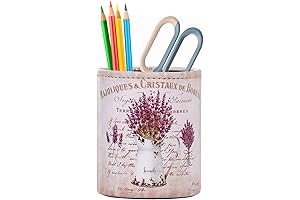 Lavender PU Leather Pen Stand for Desk with Retro Design