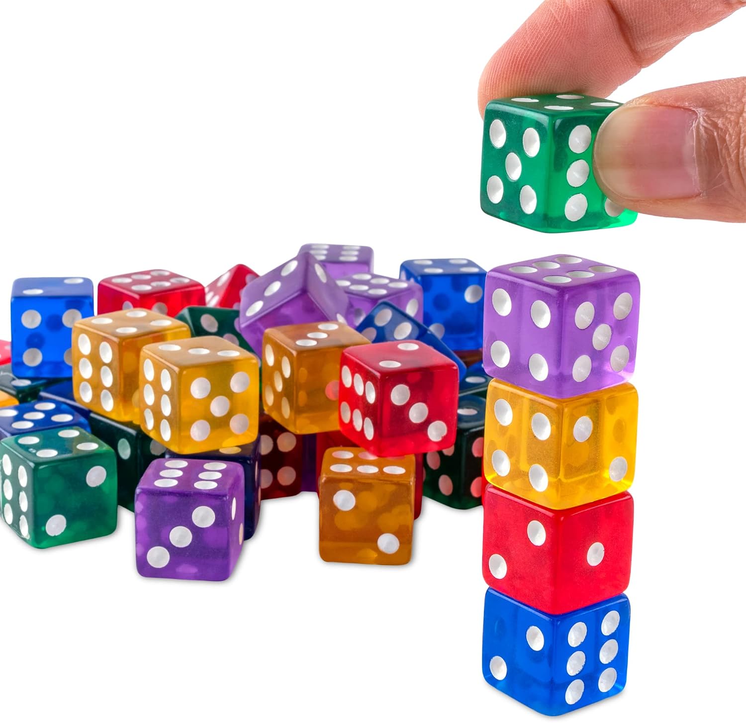Assorted Translucent Colorful Dice for Board Games, Activity, Casino Theme, Party Favors, Toy Gifts (50 Pack)