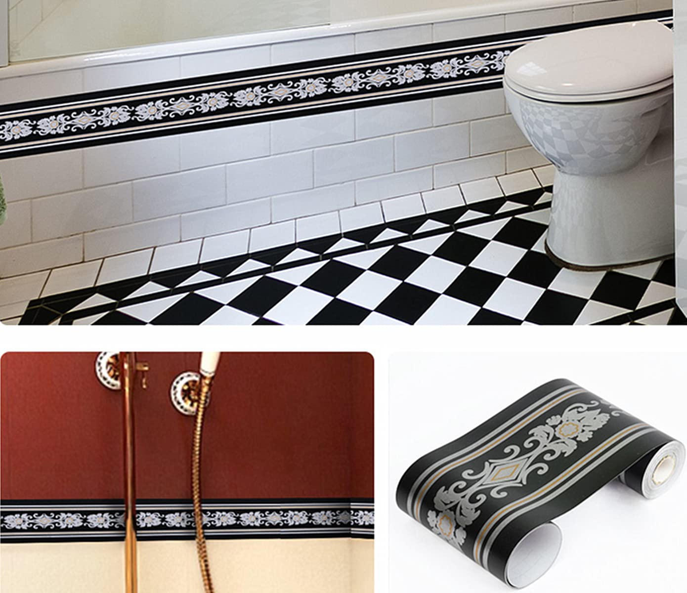 5 Meter Zelfklevende Vintage Zwart Zilver Bloemmotief Behang Grens Peel Stok Decoratieve Plafond Sticker Molding Border