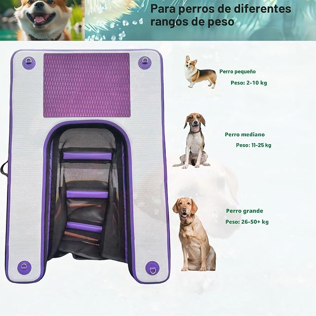 Foto 6 de 7 de HEYLIFE Rampa de Agua Inflable para Perros hasta 100 kg Piscina Lago Lila