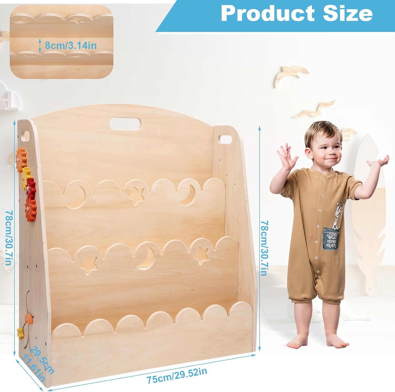 Weihnacht Kids Bookshelf,Toddler Bookshelf with Scalloped Shelves to Show Covers of Books - 3-Tier Montessori Kids Bookcase for Bedroom, Playroom, Nursery, or Classroom