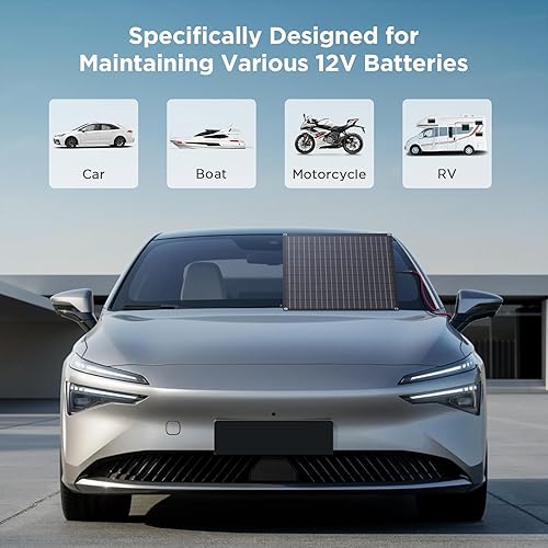 Miniatura 6 de Cargador de batería solar de 30 W y 12 V, mantenedor de batería solar de 12 V, cargador de goteo con controlador de carga inteligente integrado,