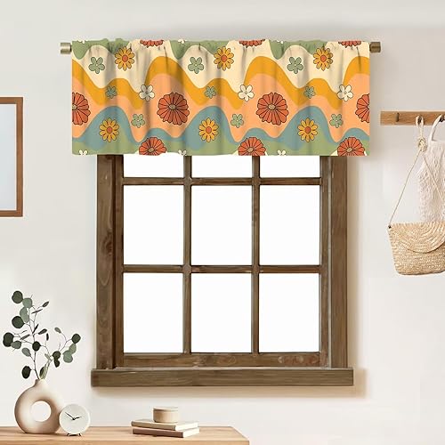 Miniatura 33 de Cortina de cenefa floral de los años 70, diseño retro con estampado de flores amarillas y verde lima, estilo de los años 70 y 60, cenefa con 70