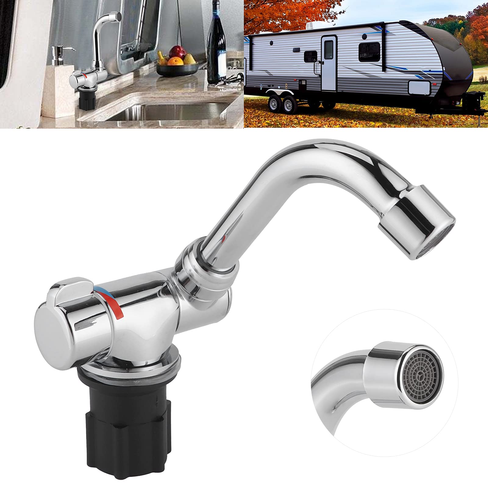 Caravan Water Tap, Fydun RV Water Faucet G1/2in Thread Faucet Hot Cold Water Outlet 360 Rotation for RV Caravan Kitchen Bathroom - Image 2