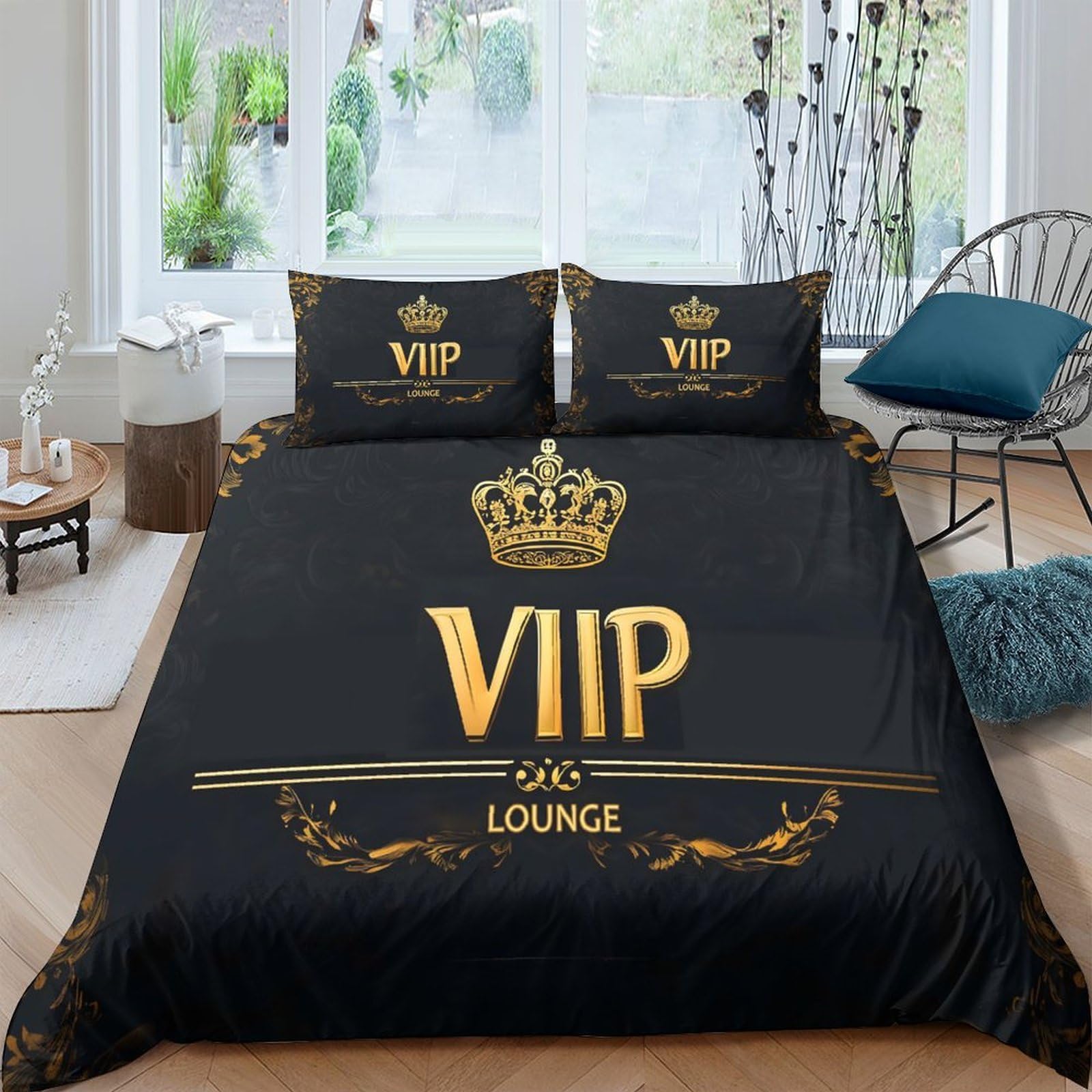 Ctjqhvkz Style-9 3D Printed Black Gold Crown Vip Fitted Sheet Microfiber Non-Slip Easy Care Bed Cover For Bedroom Guestroom Decor Single（135X200cm）