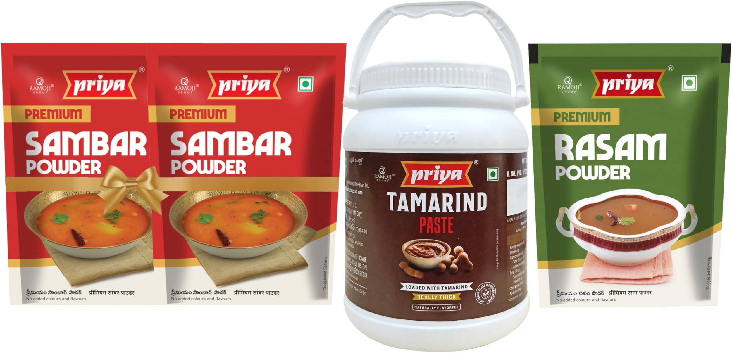 Priya Combo Pack-Tamarind Paste 1Kg,Premium Sambar Powder 100g (Pack of 2),Premium Rasam Powder 100g I Total 1300gm | Imli Paste With Tamarind Pulp | Authentic Aroma and Flavour For Cooking