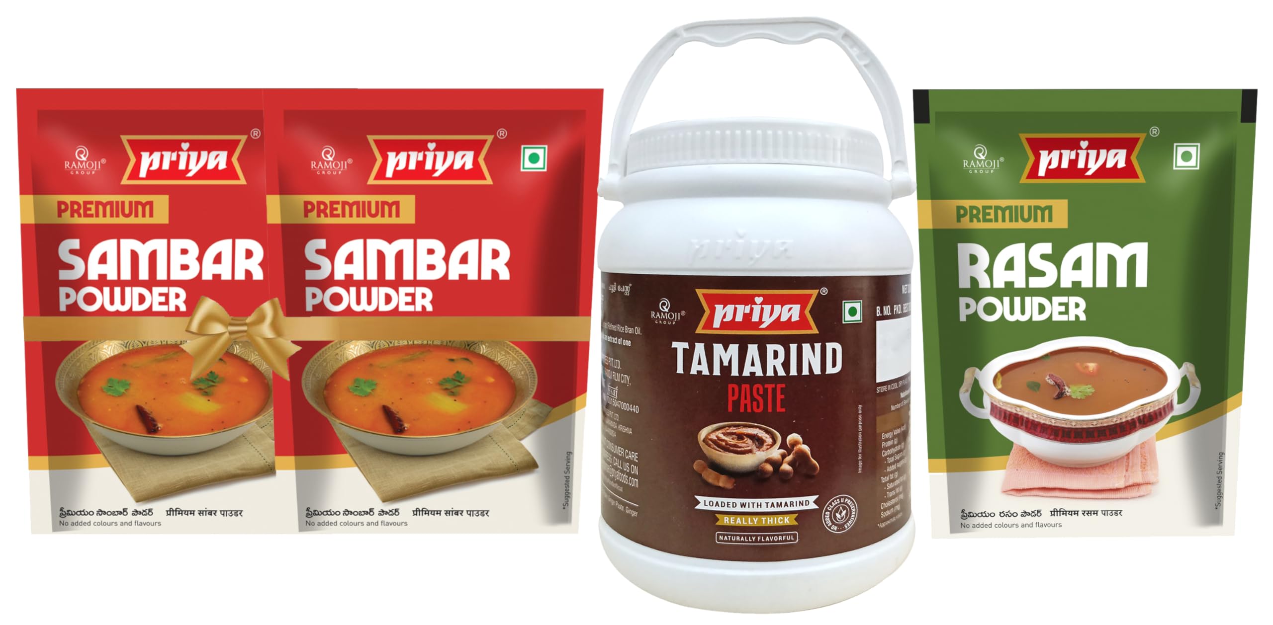 Priya Combo Pack-Tamarind Paste 1Kg,Premium Sambar Powder 100g (Pack of 2),Premium Rasam Powder 100g I Total 1300gm | Imli Paste With Tamarind Pulp | Authentic Aroma and Flavour For Cooking (B0BQRH3LFD) Amazon Price History, Amazon Price Tracker