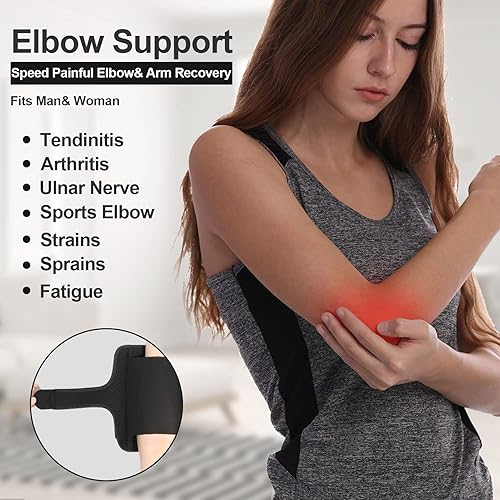 Miniatura 9 de Codera, férula de codo ajustable, juego de soporte para codo de tenista, incluye correa para el brazo y soporte estabilizador, adecuado para aliviar