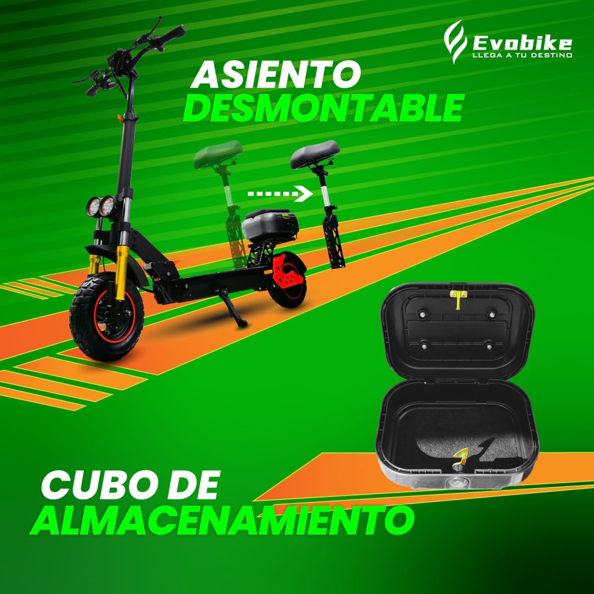Evobike S6 Scooter with removable seat and storage box