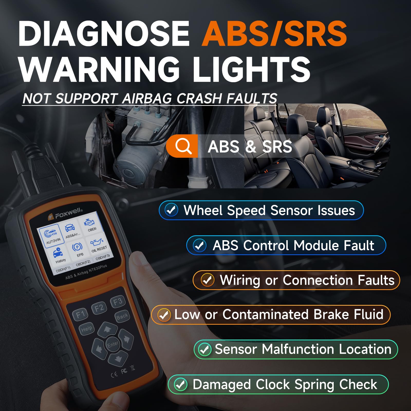 FOXWELL NT630 Plus OBD2 Outil de Diagnostic Scanner, ABS Scanner de Freins SRS Lecteur de Code Automobile Contrôle Bibirectionnel avec Airbag Light Reset SAS Oil Light EPB Service
