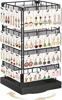 MODOWEY 360° Rotating Earring Cards Organizer Holder Stands, 64 Hooks Black