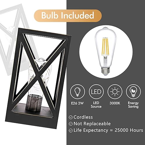 Miniatura 4 de WINGBO Paquete de 2 lámparas de mesa retro alimentadas por batería, juego de lámparas inalámbricas que funcionan con pilas, luz nocturna portátil