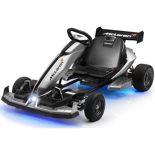 First Ride On 48V Go Kart with Top Speed 15 MPH, Licensed McLaren Drift Kart for Teens 14+ w/Handbrake and 3-Speed Transmission, Electric Go Kart w/Adjustable Seat, Seat Belt, Rubber Tire and LED