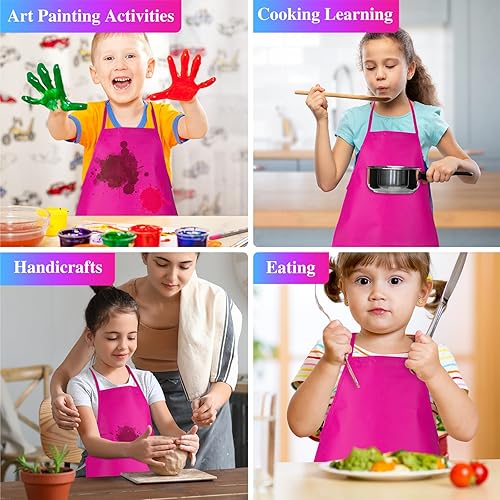 Miniatura 4 de 12 delantales de pintura para niños color rojo rosa con 2 bolsillos espaciosos para arte, actividades de pintura, manualidades de cocina