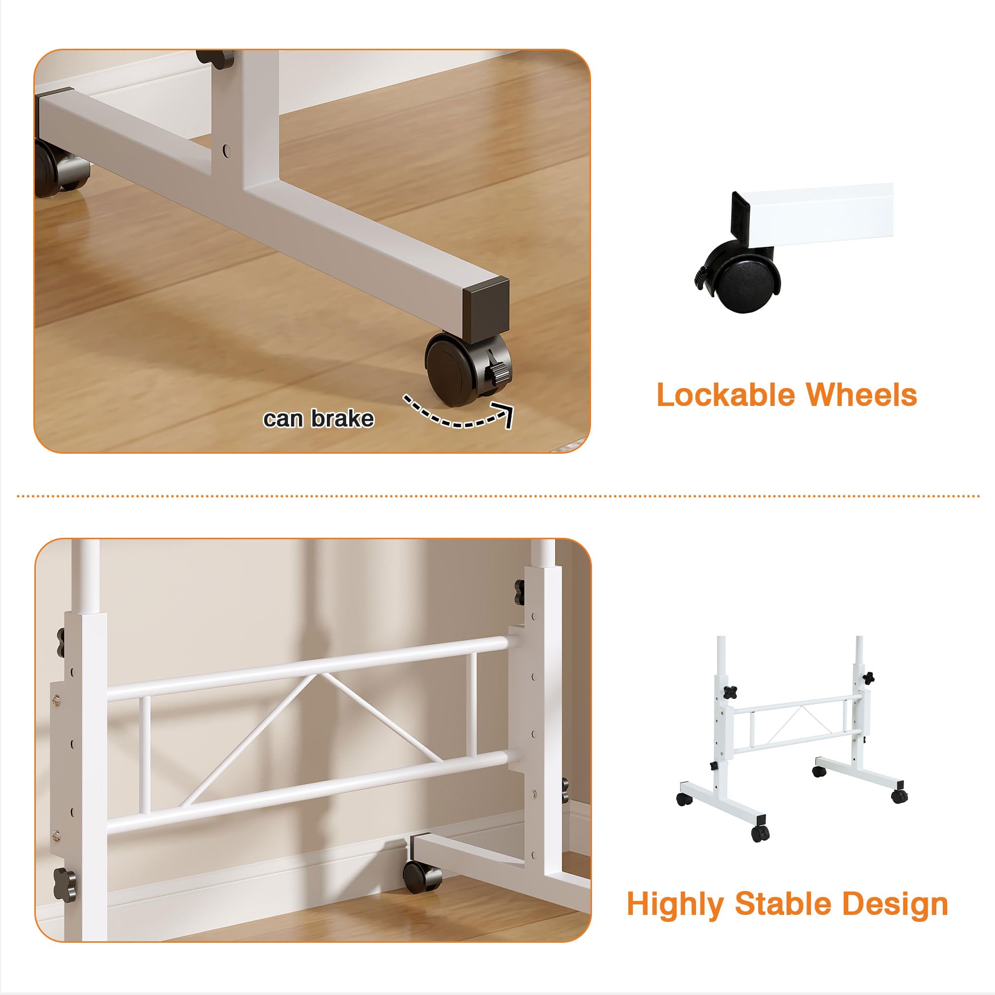 VECELO Small Standing Desk Adjustable Height Mobile Computer Workstations with Wheels Portable Rolling Laptop Table for Walking Pad — view 7