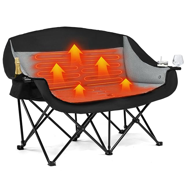 Heated Double Camping Chair - Heated Loveseat Chair for 2 Person Heavy Duty Oversized Padded Camping Couch for