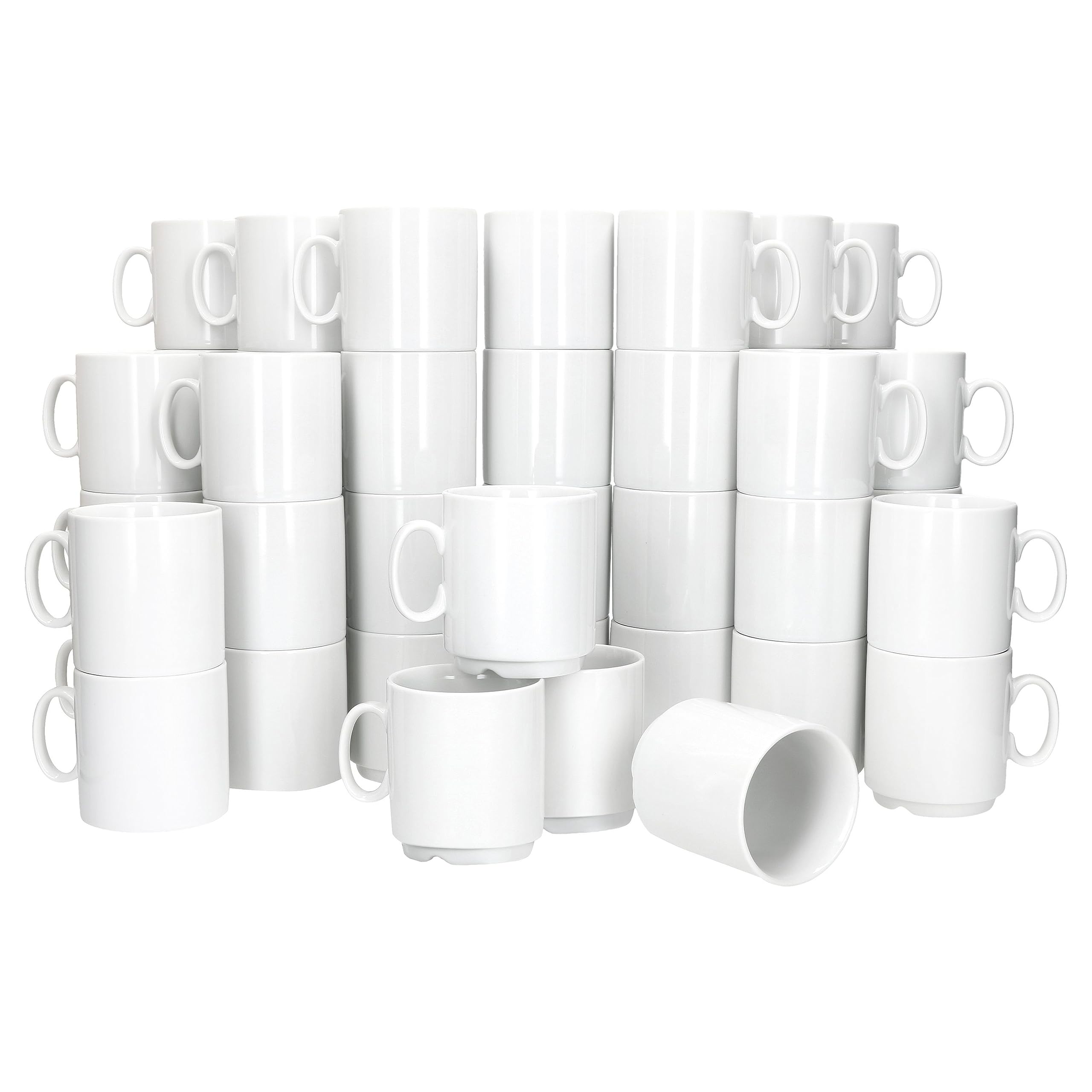 MamboCat Event 48er Set Kaffeebecher I 250 ml I weiße Porzellan-Becher mit Henkel 48 Personen I stapelbare Tassen für Heißgetränke wie Tee, Kakao, Latte Macchiato & Co I schickes Kaffee-Geschirr