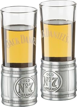 Jack Daniels Old No. 7 Glass and Metal Barrel Shot Glass Set, Model# JD-38706