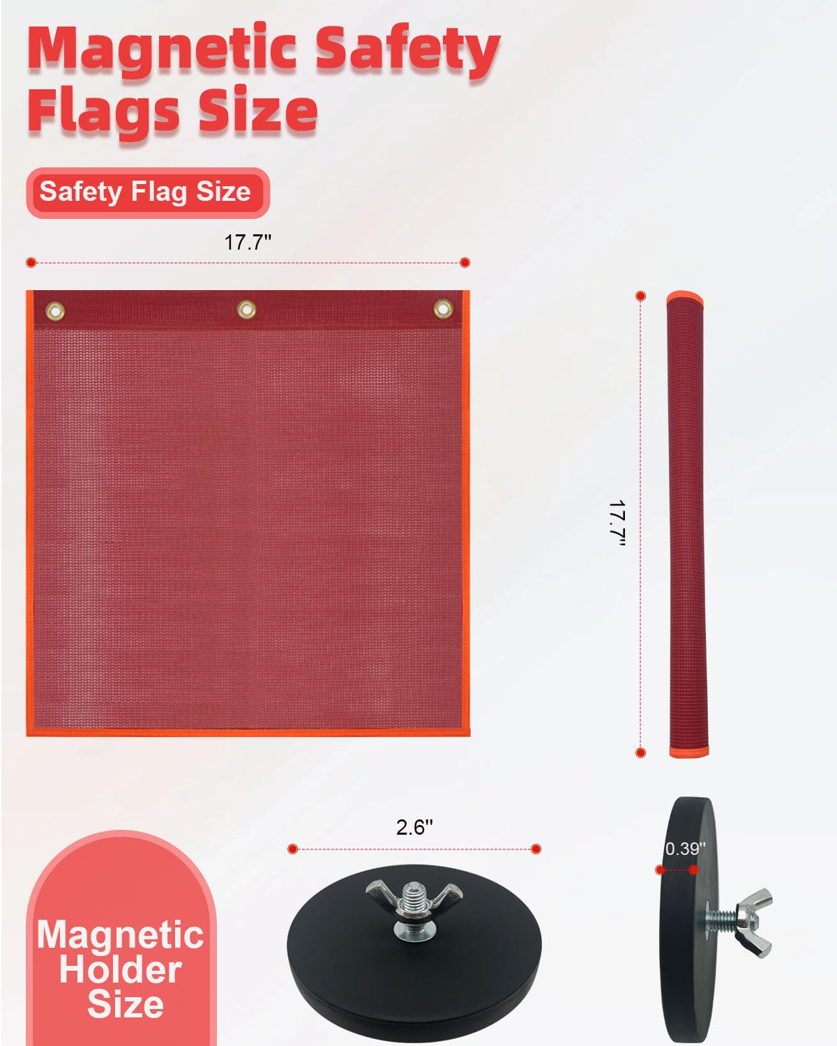 Banderas de seguridad con base magnética para camión, banderas de seguridad magnéticas resistentes de malla roja, bandera de 18 x 18 pulgadas con bucle de latón, banderas de advertencia de seguridad