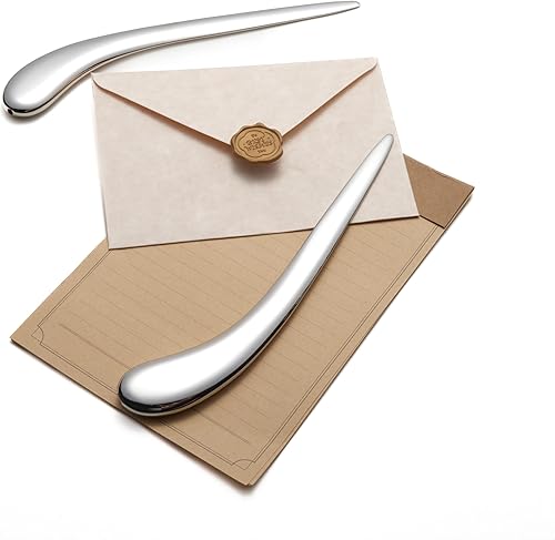 Miniatura 9 de Natico Originals - Abrecartas de escritorio contemporáneo plateado que no se deslustra, para el hogar y la oficina, elegante borde curvado, agarre