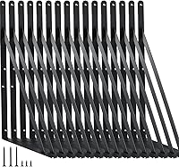 Vista 44 de Paquete de 20 soportes de estante resistentes de 20 pulgadas de largo x 12 pulgadas de alto con tornillos, soportes de estante de metal, soportes