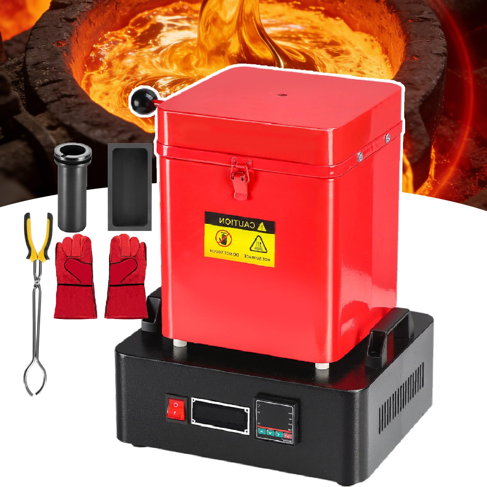 Equipo Eléctrico Mejorado para La Fundición De Oro, con 1, 2 Y 3 Kg, Guantes Resistentes Al Calor, Pinzas para Crisol, Control Digital De Temperatura De 1200 °C 1kg