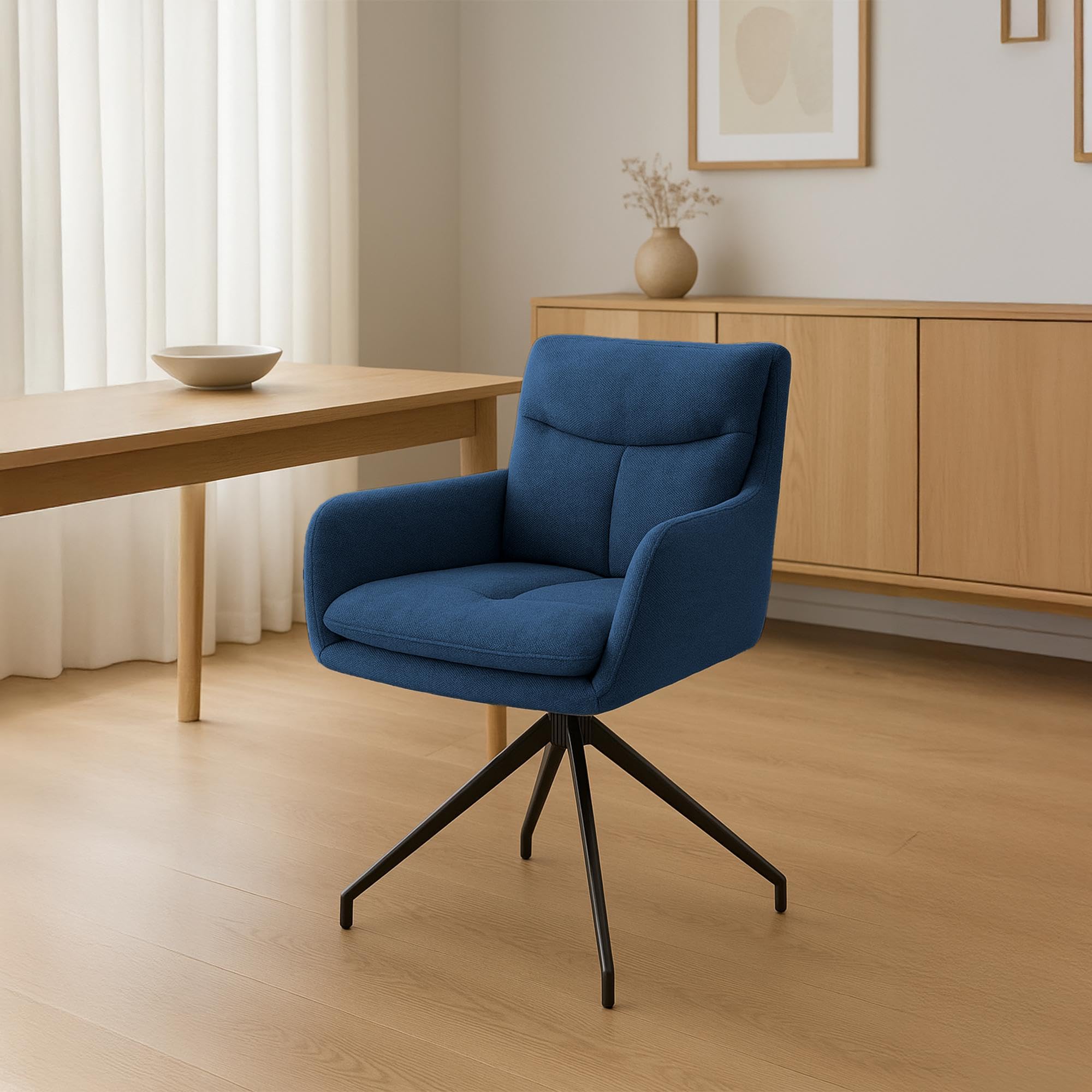 CLP Silla de Comedor giratoria Somers Tela, sillón Giratorio 180° con reposabrazos y Respaldo, Silla de Cocina tapizada Color:Azul