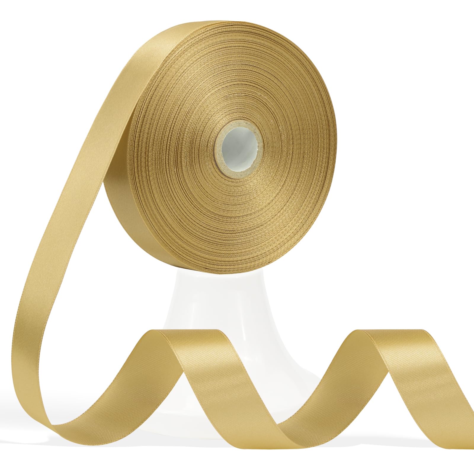 Apeseek 60 Yards Champagne Gold Satin Ribbon 3/4 Inch, Solid Polyester Fabric Ribbon for Gift Wrapping, Crafts, Flower Bouquet, Wedding, Baby Shower, Festival, Christmas